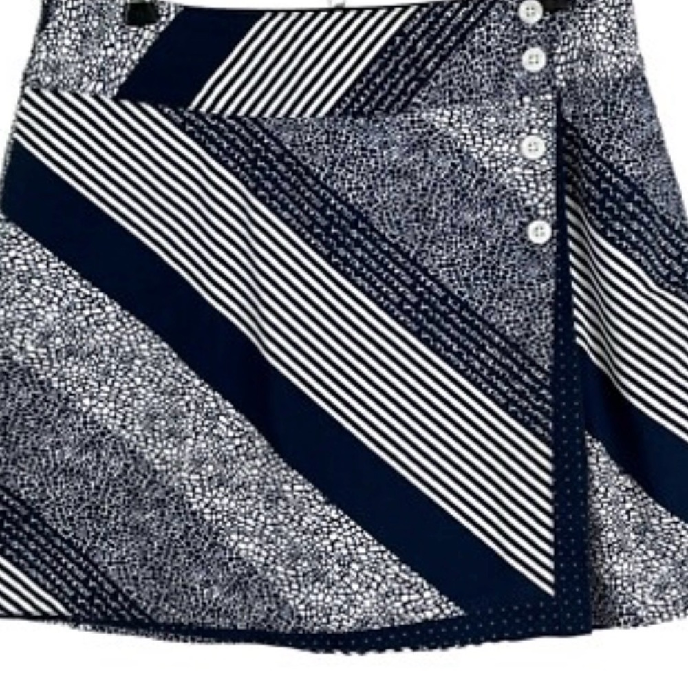 Lady Hagen Navy and White Diagonal Stripe Wrap Mini Skirt golf tennis pickleball